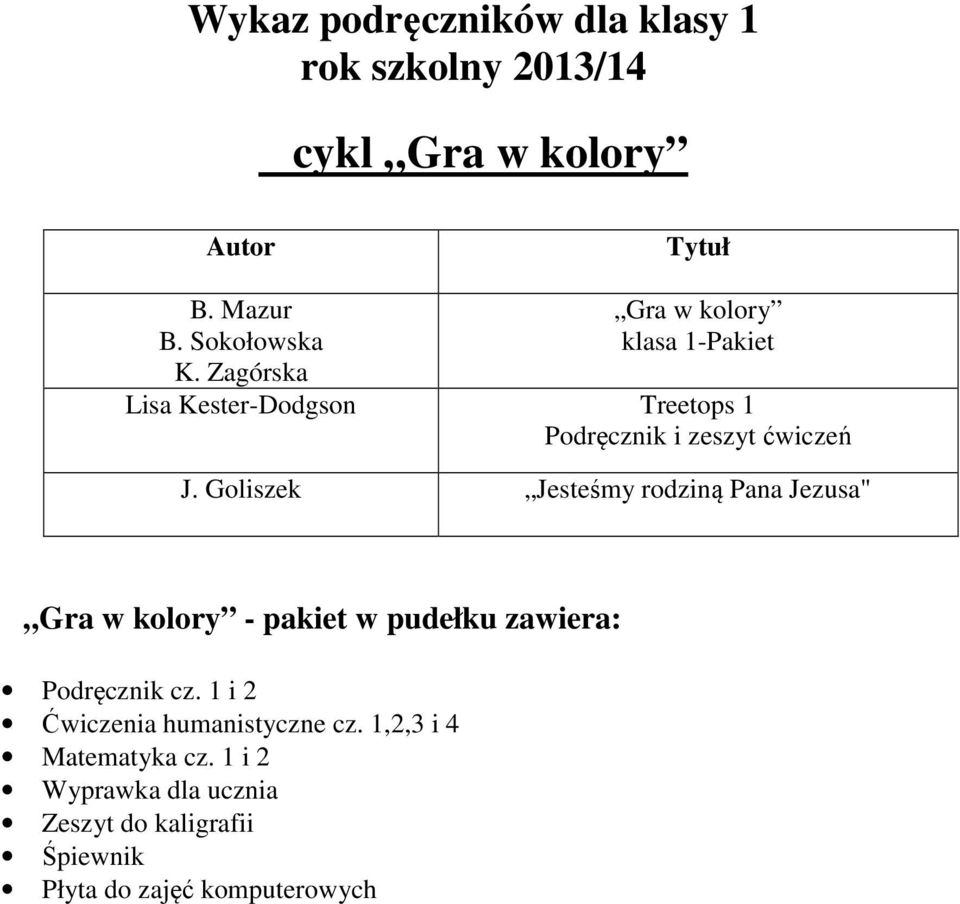 Goliszek Jesteśmy rodziną Pana Jezusa" Gra w kolory - pakiet w pudełku zawiera: Podręcznik cz.