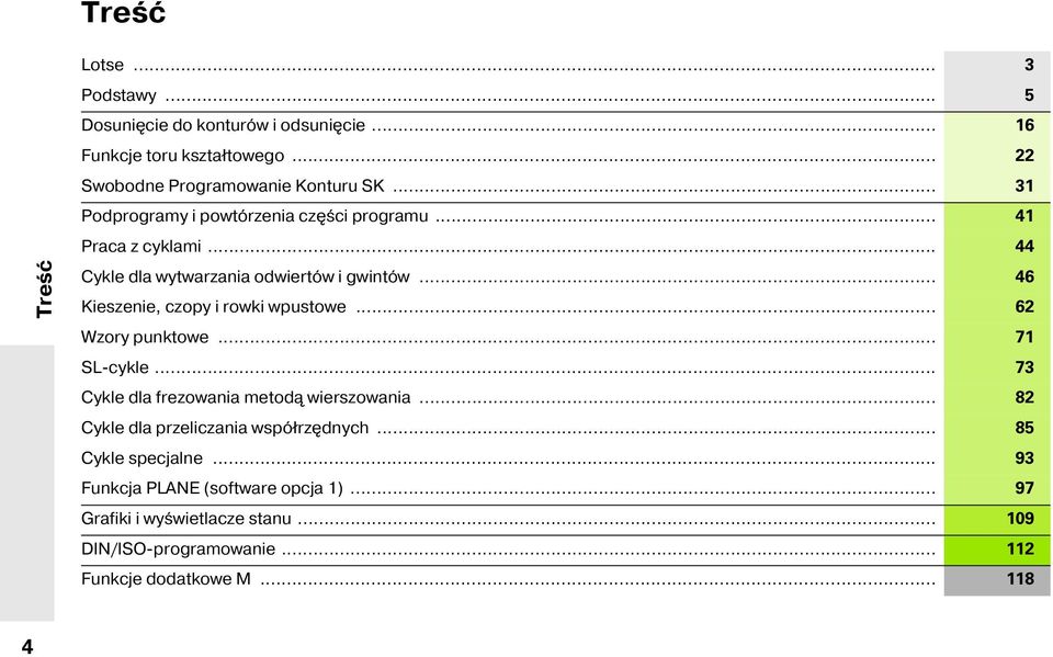 .. 46 Kieszenie, czopy i rowki wpustowe... 62 Wzory punktowe... 71 SL-cykle... 73 Cykle dla frezowania metod wierszowania.