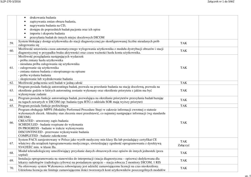 Możliwość ustawienia czasu automatycznego wylogowania użytkownika z modułu dystrybucji obrazów i stacji diagnostycznej w przypadku braku aktywności oraz czasu ważności hasła konta użytkownika. 61.