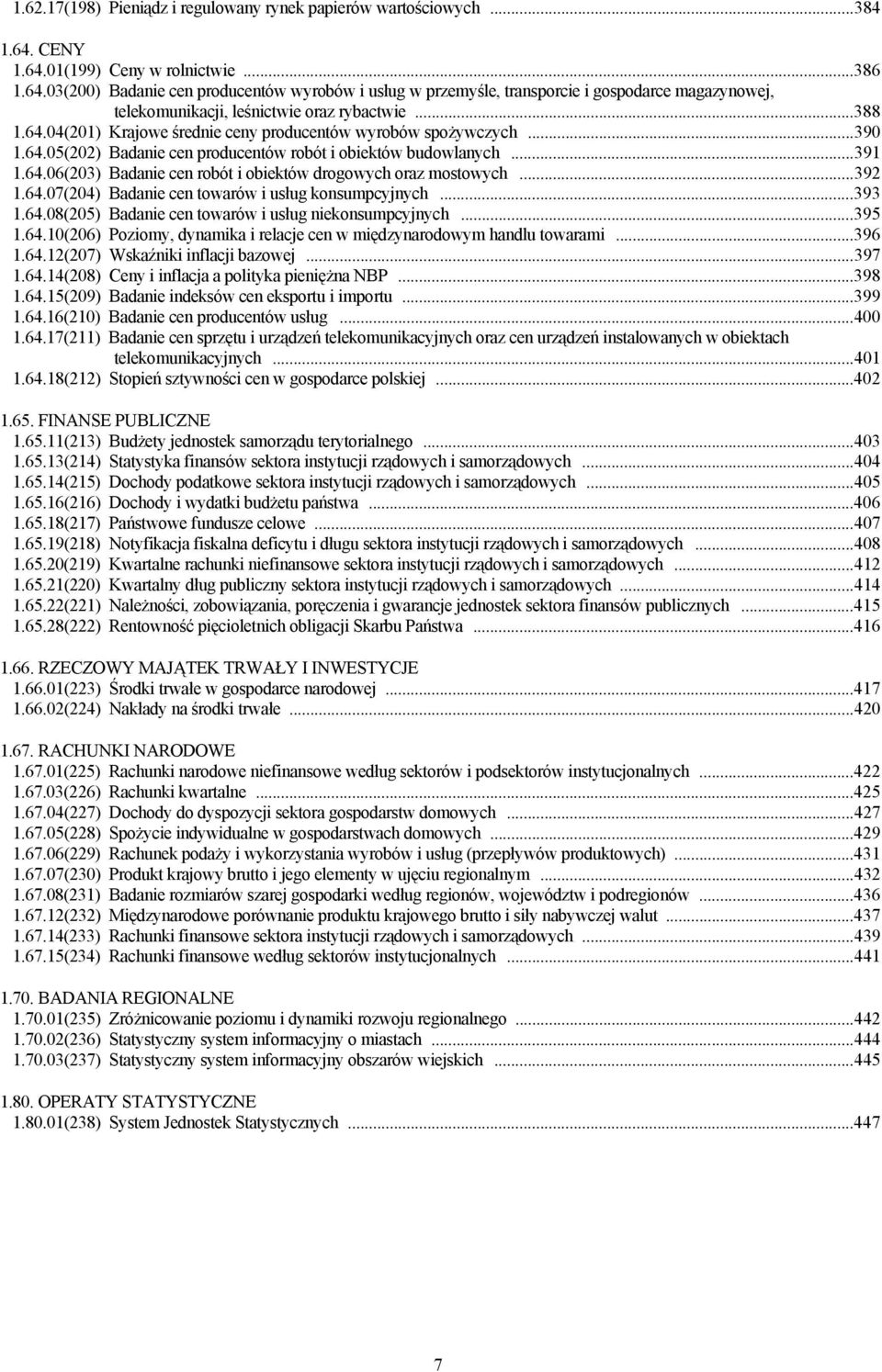 64.04(201) Krajowe średnie ceny producentów wyrobów spożywczych... 390 1.64.05(202) Badanie cen producentów robót i obiektów budowlanych... 391 1.64.06(203) Badanie cen robót i obiektów drogowych oraz mostowych.