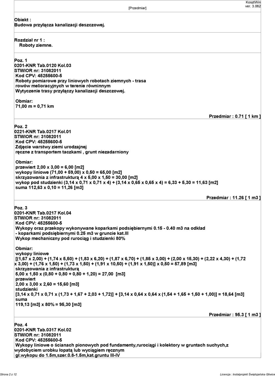 71 [ 1 km ] Poz. 2 0221-KNR Tab.0217 Kol.