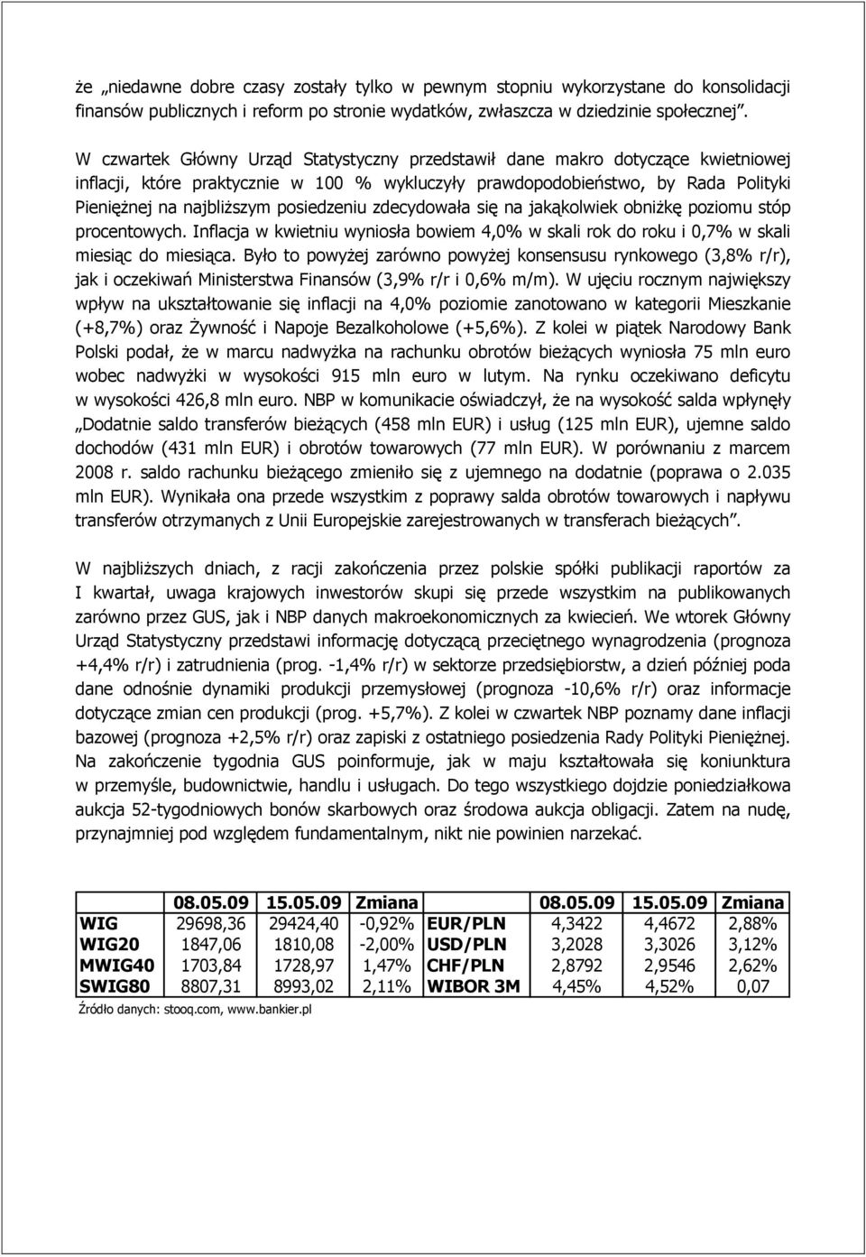 posiedzeniu zdecydowała się na jakąkolwiek obniżkę poziomu stóp procentowych. Inflacja w kwietniu wyniosła bowiem 4,0% w skali rok do roku i 0,7% w skali miesiąc do miesiąca.