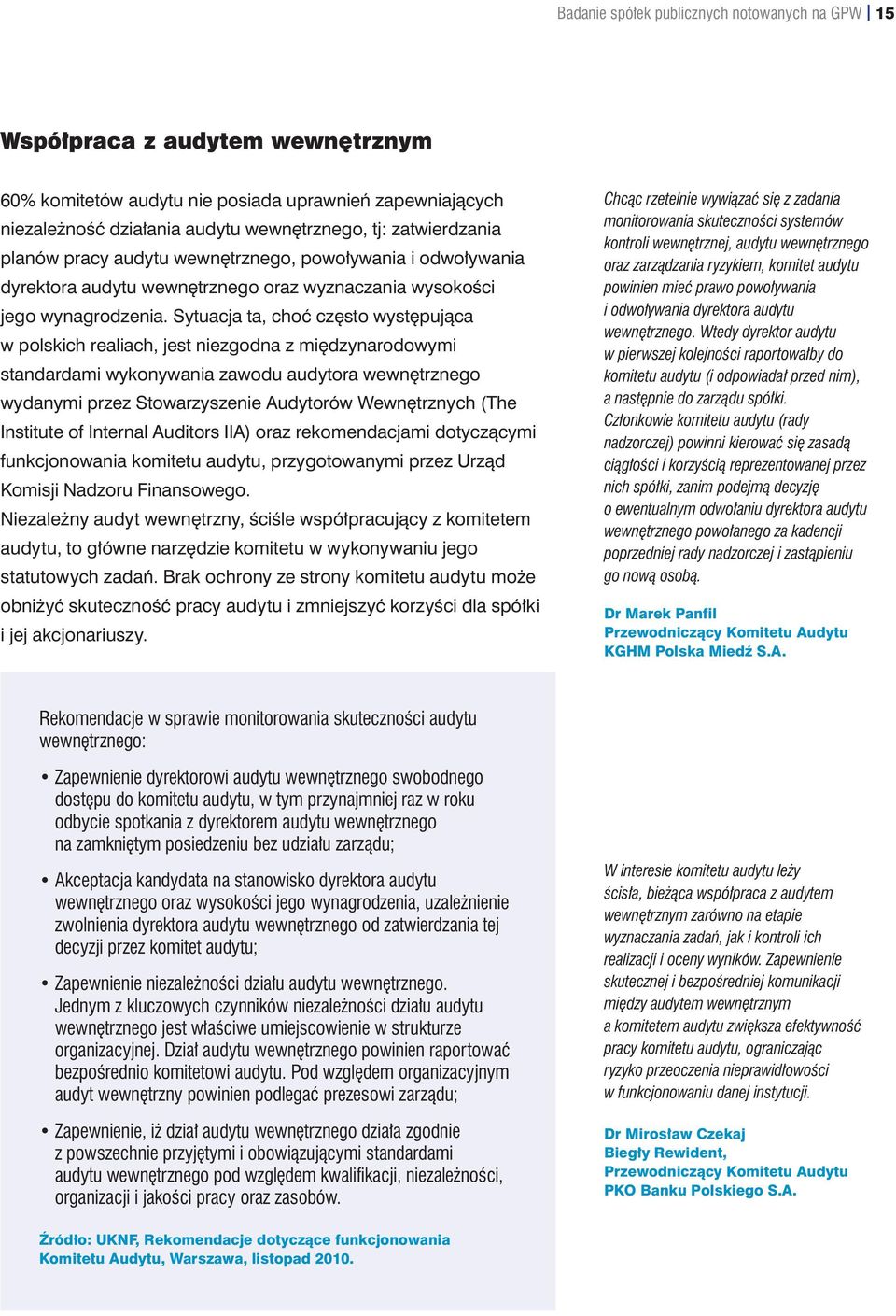 Sytuacja ta, choć często występująca w polskich realiach, jest niezgodna z międzynarodowymi standardami wykonywania zawodu audytora wewnętrznego wydanymi przez Stowarzyszenie Audytorów Wewnętrznych