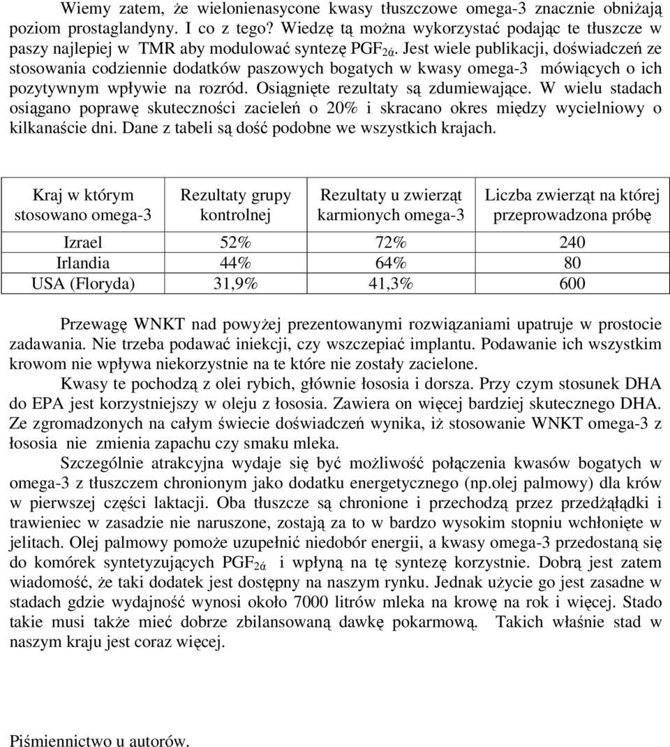 Jest wiele publikacji, doświadczeń ze stosowania codziennie dodatków paszowych bogatych w kwasy omega-3 mówiących o ich pozytywnym wpływie na rozród. Osiągnięte rezultaty są zdumiewające.