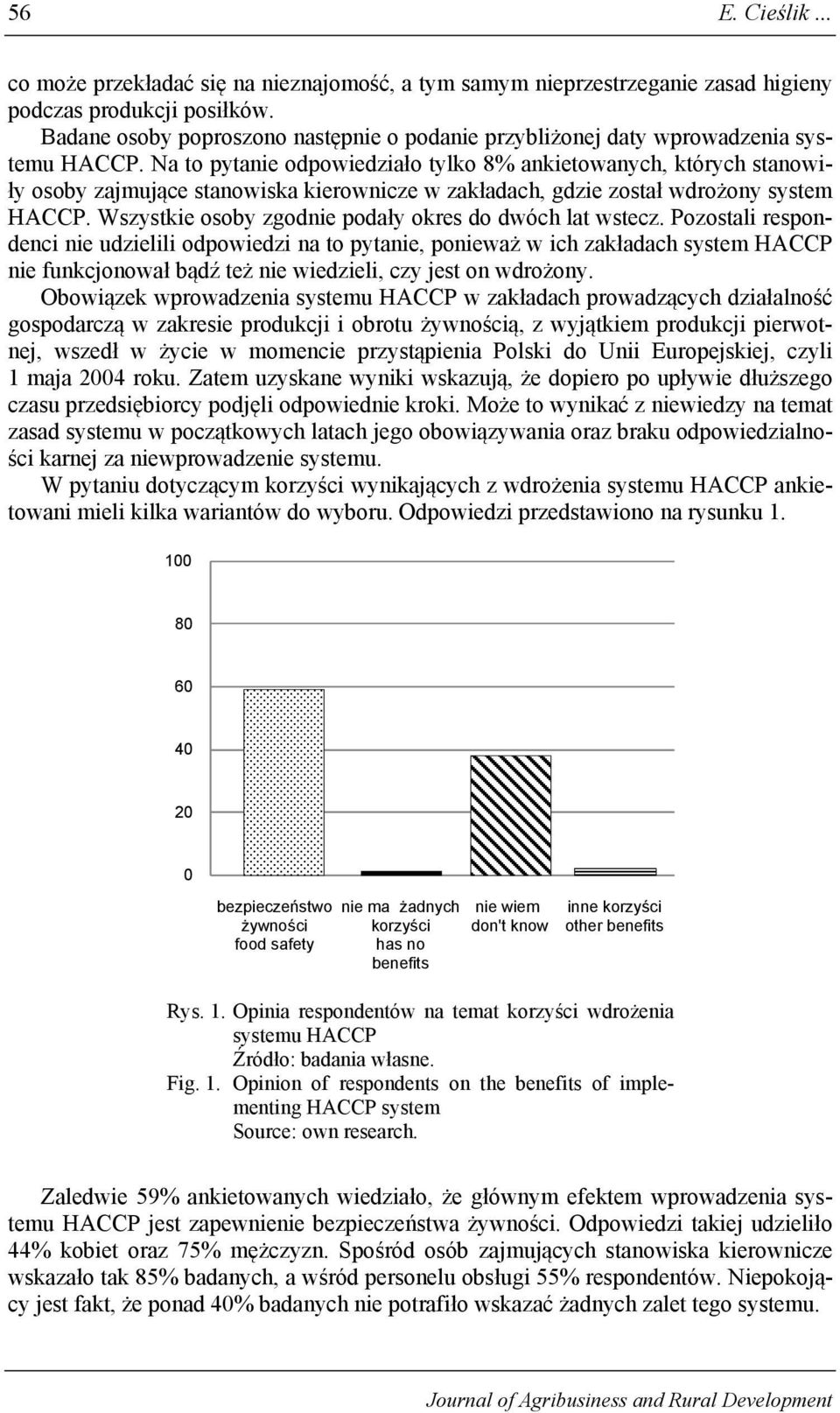 Na to pytanie odpowiedziało tylko 8% ankietowanych, których stanowiły osoby zajmujące stanowiska kierownicze w zakładach, gdzie został wdrożony system HACCP.