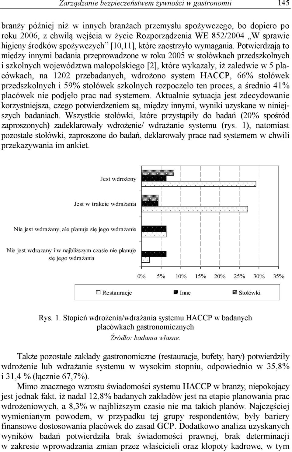 Potwierdzają to między innymi badania przeprowadzone w roku 2005 w stołówkach przedszkolnych i szkolnych województwa małopolskiego [2], które wykazały, iż zaledwie w 5 placówkach, na 1202