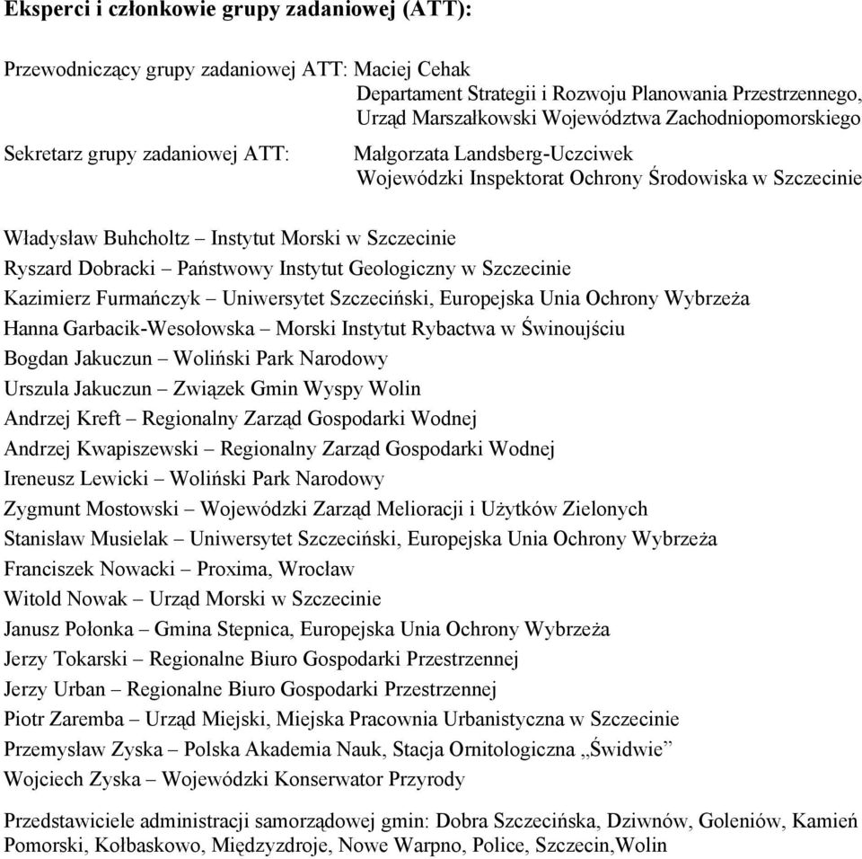 Dobracki Państwowy Instytut Geologiczny w Szczecinie Kazimierz Furmańczyk Uniwersytet Szczeciński, Europejska Unia Ochrony Wybrzeża Hanna Garbacik-Wesołowska Morski Instytut Rybactwa w Świnoujściu