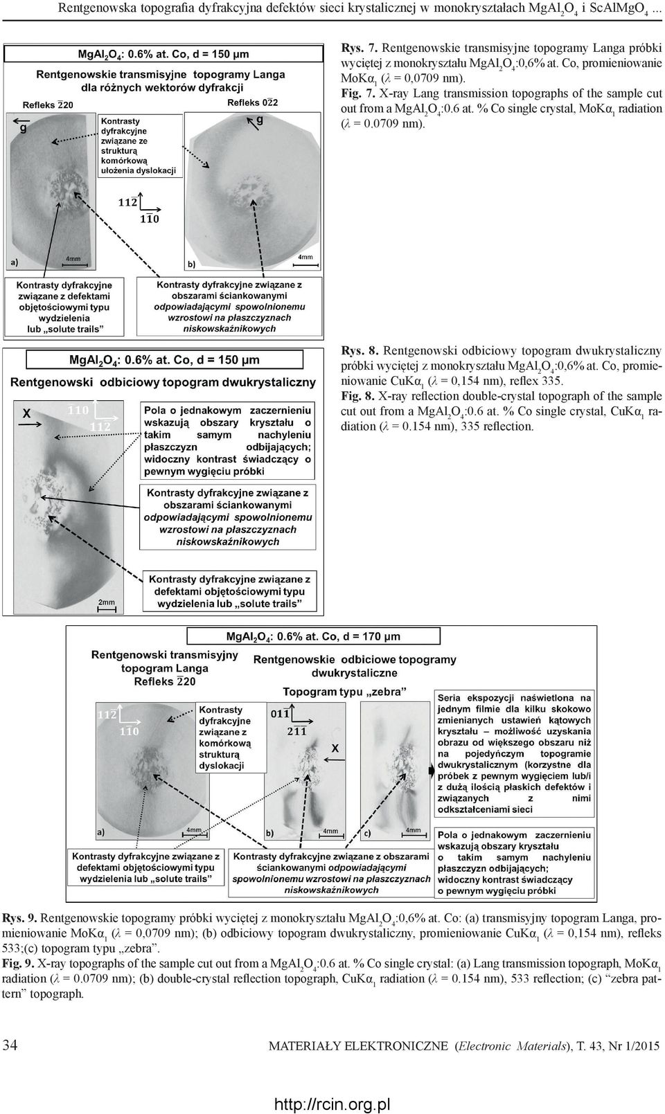 X-ray Lang transmission topographs of the sample cut out from a MgAl2O4:0.6 at. % Co single crystal, MoKα1 radiation (λ = 0.0709 nm). Rys. 8.