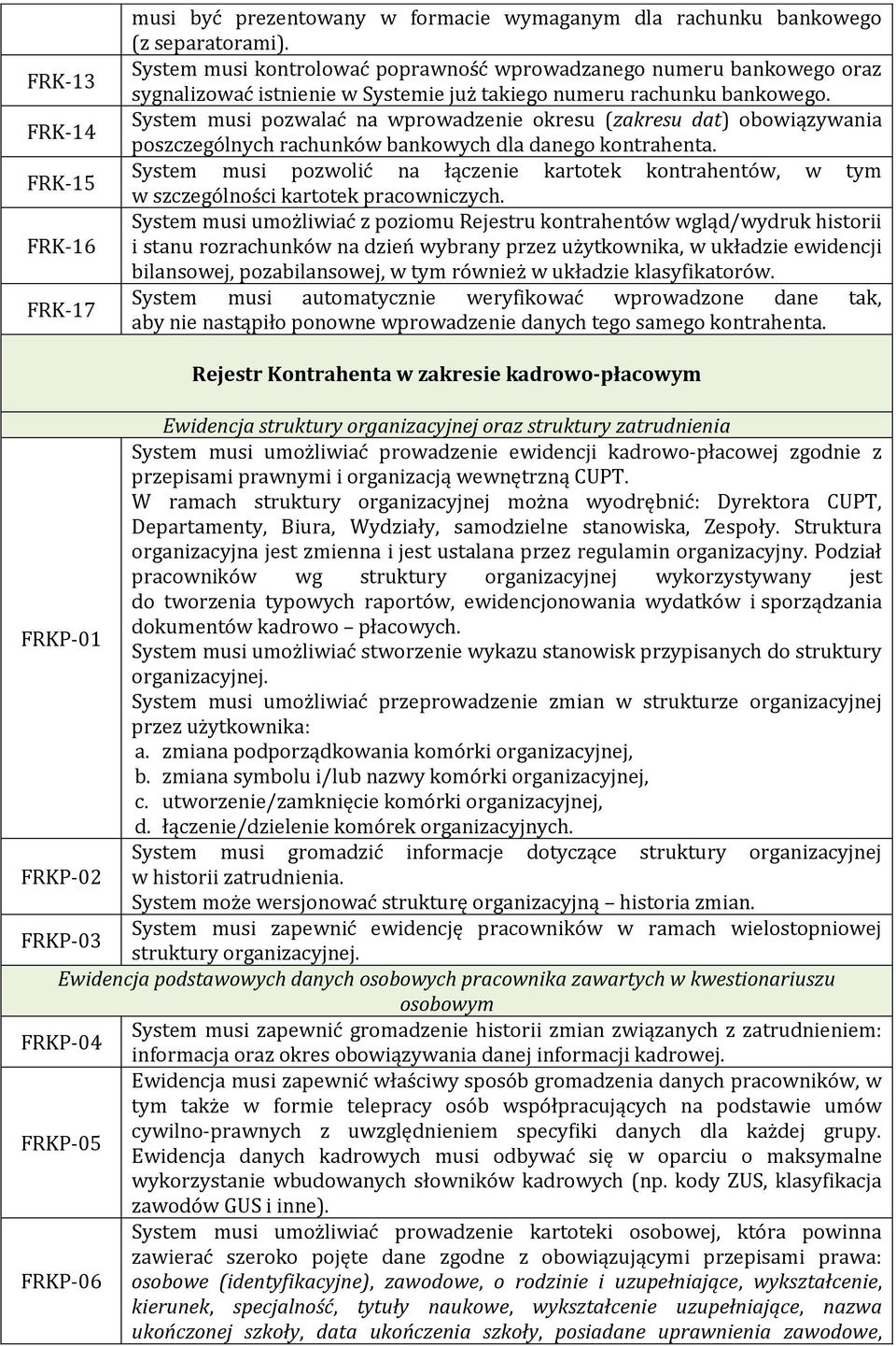 System musi pozwalać na wprowadzenie okresu (zakresu dat) obowiązywania poszczególnych rachunków bankowych dla danego kontrahenta.