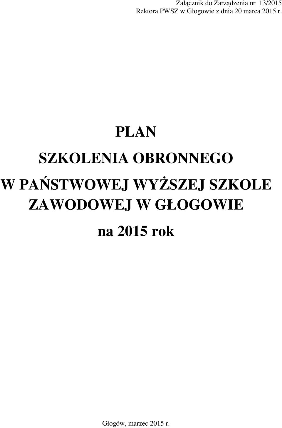 PLAN SZKOLENIA OBRONNEGO W PAŃSTWOWEJ WYŻSZEJ