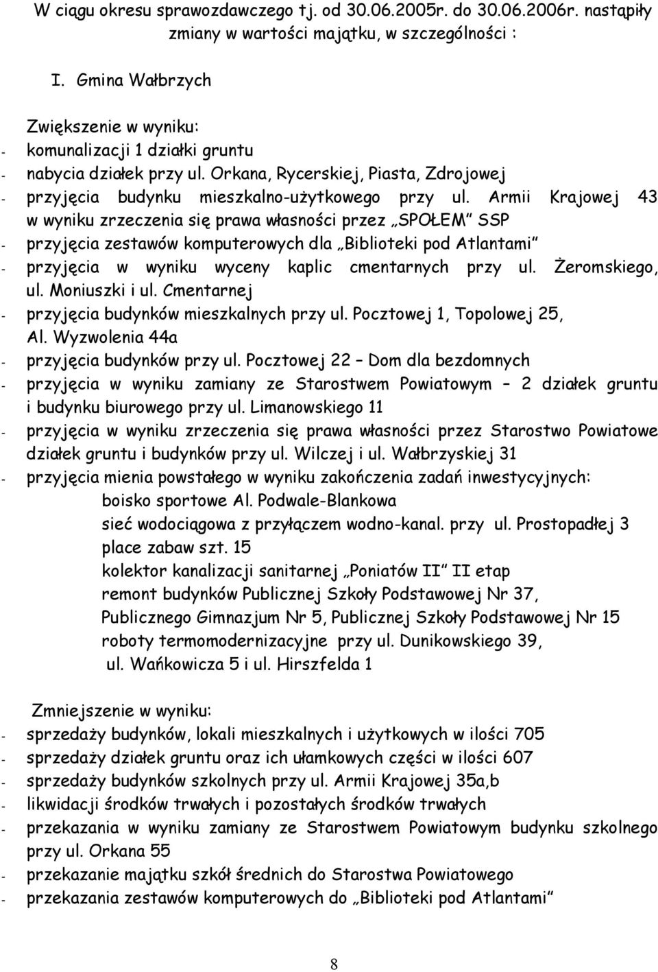 Armii Krajowej 43 w wyniku zrzeczenia się prawa własności przez SPOŁEM SSP przyjęcia zestawów komputerowych dla Biblioteki pod Atlantami przyjęcia w wyniku wyceny kaplic cmentarnych przy ul.