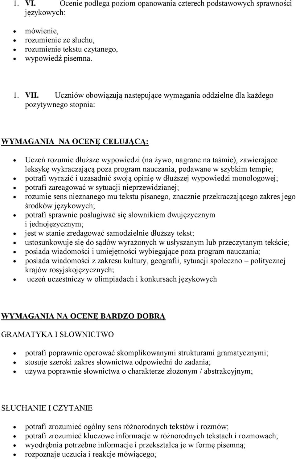 wykraczającą poza program nauczania, podawane w szybkim tempie; potrafi wyrazić i uzasadnić swoją opinię w dłuższej wypowiedzi monologowej; potrafi zareagować w sytuacji nieprzewidzianej; rozumie