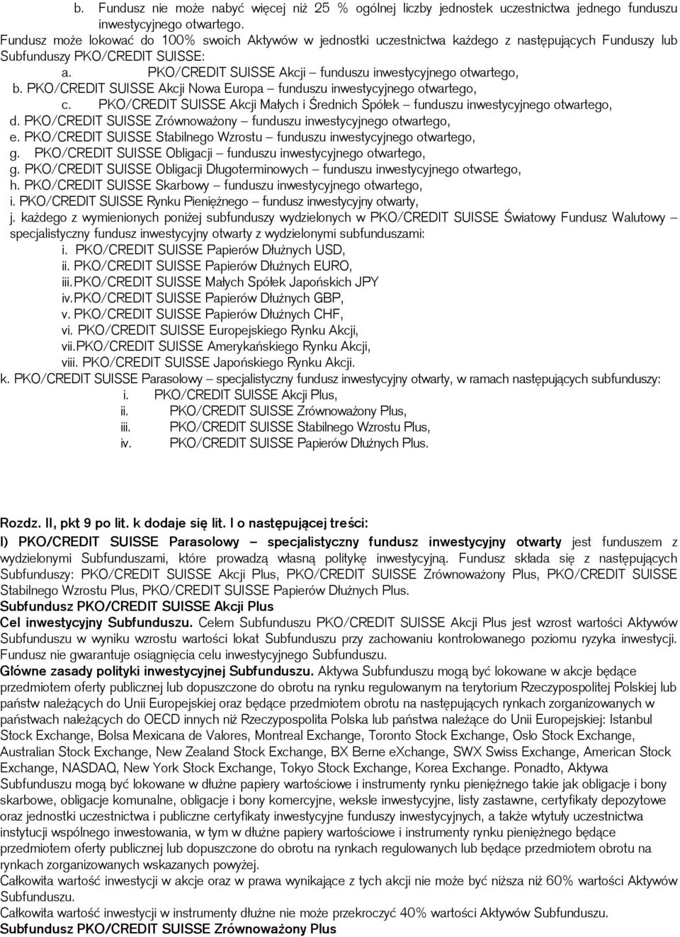 PKO/CREDIT SUISSE Akcji funduszu inwestycyjnego otwartego, b. PKO/CREDIT SUISSE Akcji Nowa Europa funduszu inwestycyjnego otwartego, c.