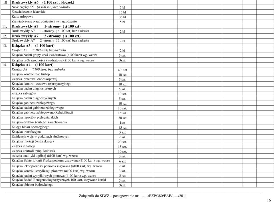 KsiąŜka A3 (ā 100 kart) KsiąŜka A3 (ā 100 kart) bez nadruku 2 bl KsiąŜka badań grupy krwi kwadratowa (ā100 kart) wg. wzoru 3 szt. KsiąŜka prób zgodności kwadratowa (ā100 kart) wg. wzoru 3szt. 14.