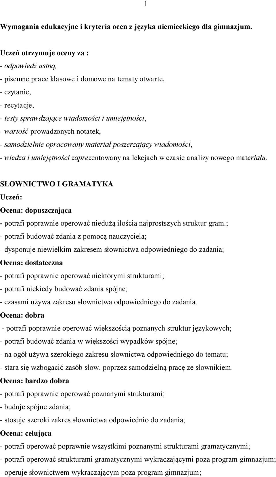 notatek, - samodzielnie opracowany materiał poszerzający wiadomości, - wiedza i umiejętności zaprezentowany na lekcjach w czasie analizy nowego materiału.