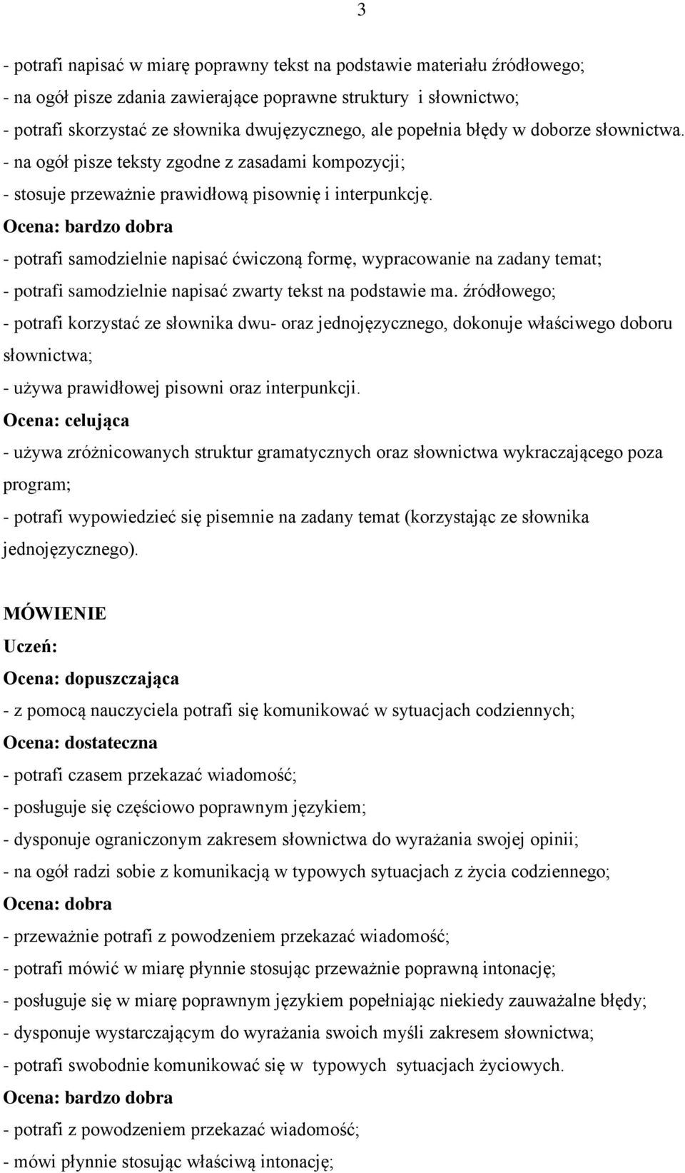 - potrafi samodzielnie napisać ćwiczoną formę, wypracowanie na zadany temat; - potrafi samodzielnie napisać zwarty tekst na podstawie ma.