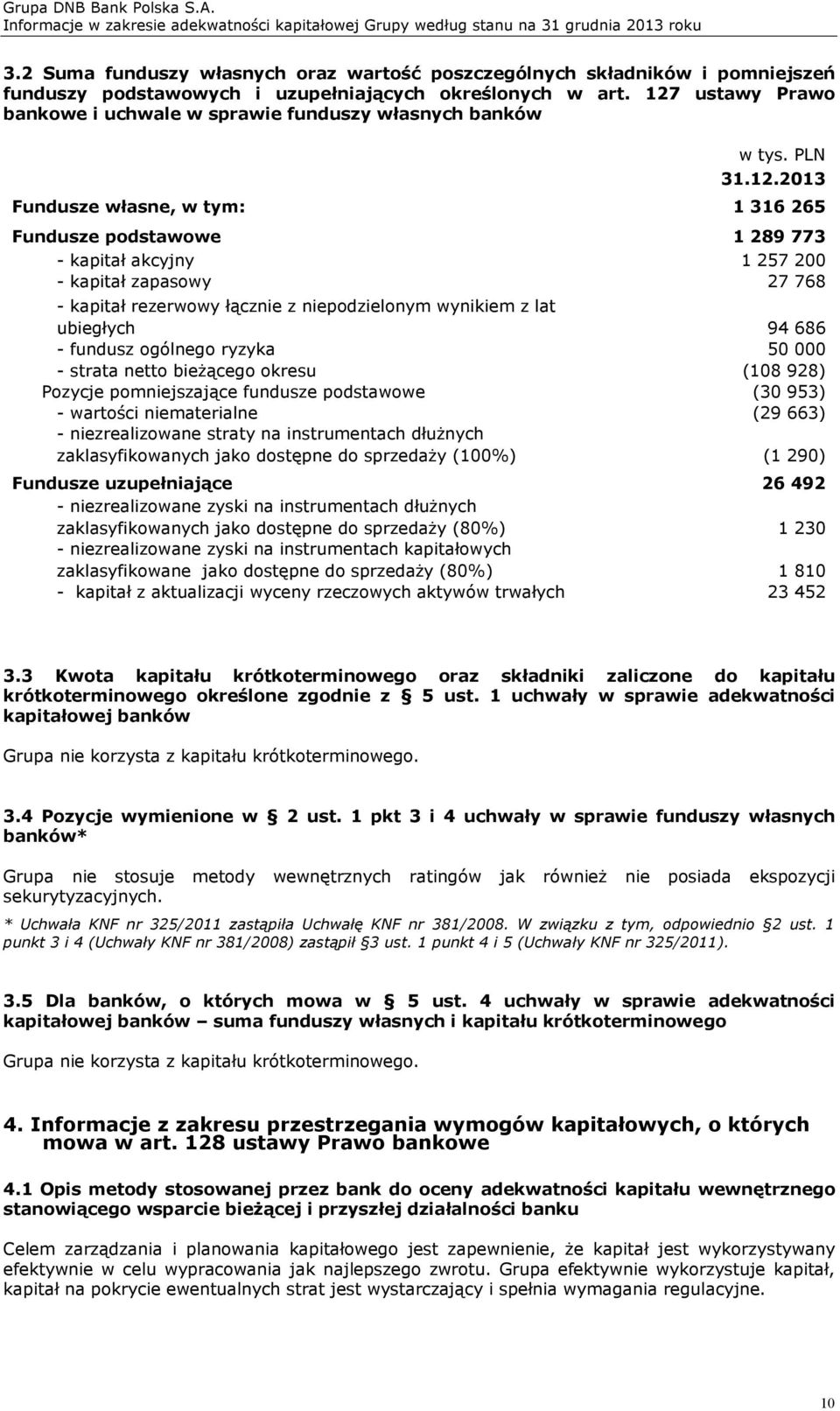 - kapitał rezerwowy łącznie z niepodzielonym wynikiem z lat ubiegłych 94 686 - fundusz ogólnego ryzyka 50 000 - strata netto bieżącego okresu (108 928) Pozycje pomniejszające fundusze podstawowe (30