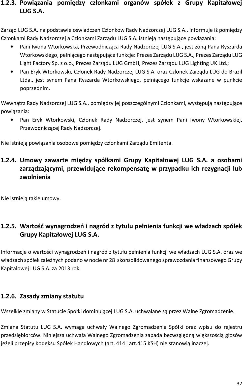 z o.o., Prezes Zarządu LUG GmbH, Prezes Zarządu LUG Lighting UK Ltd.; Pan Eryk Wtorkowski, Członek Rady LUG S.A. oraz Członek Zarządu LUG Brazil Ltda.