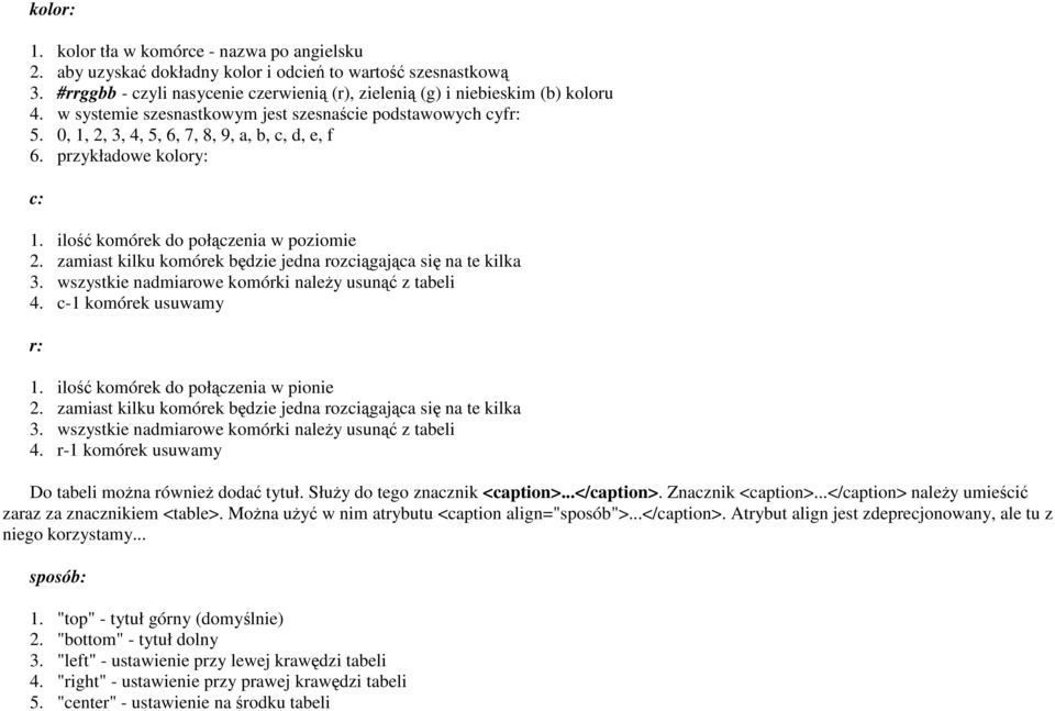 zamiast kilku komórek będzie jedna rozciągająca się na te kilka 3. wszystkie nadmiarowe komórki naleŝy usunąć z tabeli 4. c-1 komórek usuwamy r: 1. ilość komórek do połączenia w pionie 2.