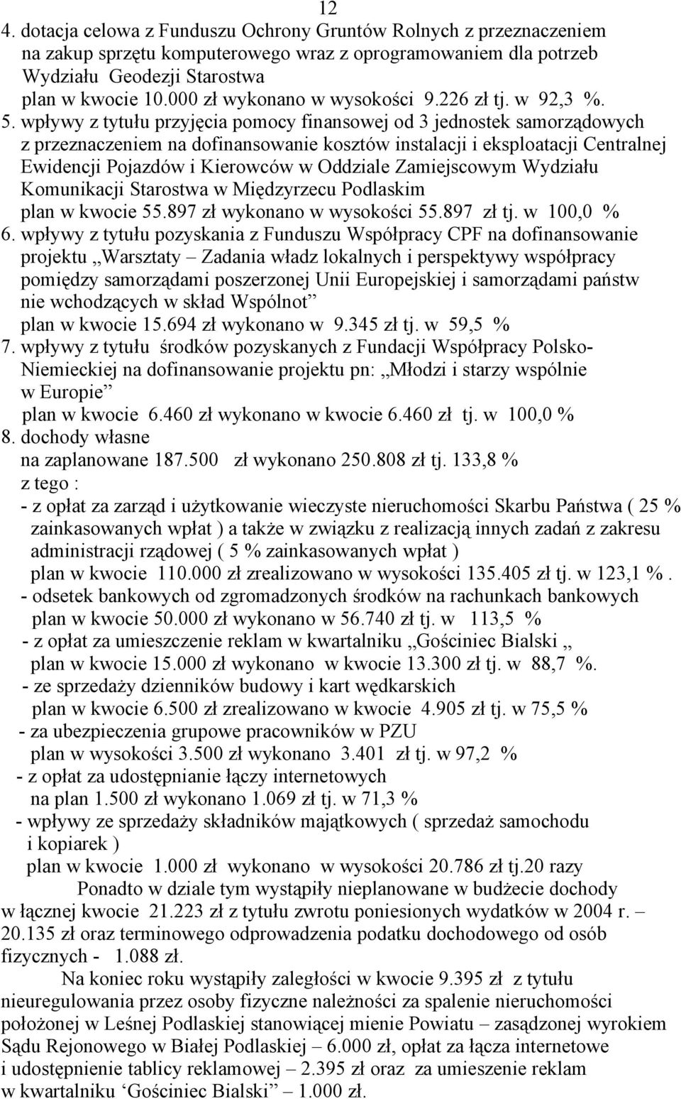 wpływy z tytułu przyjęcia pomocy finansowej od 3 jednostek samorządowych z przeznaczeniem na dofinansowanie kosztów instalacji i eksploatacji Centralnej Ewidencji Pojazdów i Kierowców w Oddziale