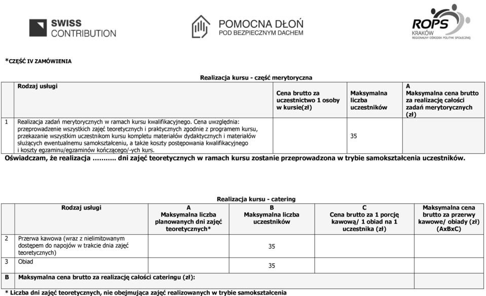 Cena uwzględnia: przeprowadzenie wszystkich zajęć teoretycznych i praktycznych zgodnie z programem kursu, przekazanie wszystkim uczestnikom kursu kompletu materiałów dydaktycznych i materiałów