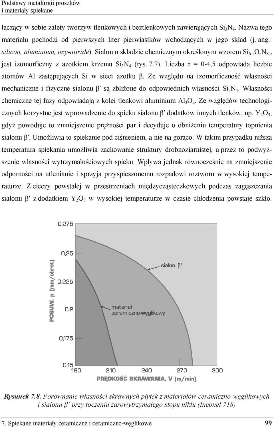 Sialon o sk adzie chemicznym okre lonym wzorem Si 6-z O z N 8-z jest izomorficzny z azotkiem krzemu Si 3 N 4 (rys. 7.7). Liczba z = 0-4,5 odpowiada liczbie atomów Al zast puj cych Si w sieci azotku.