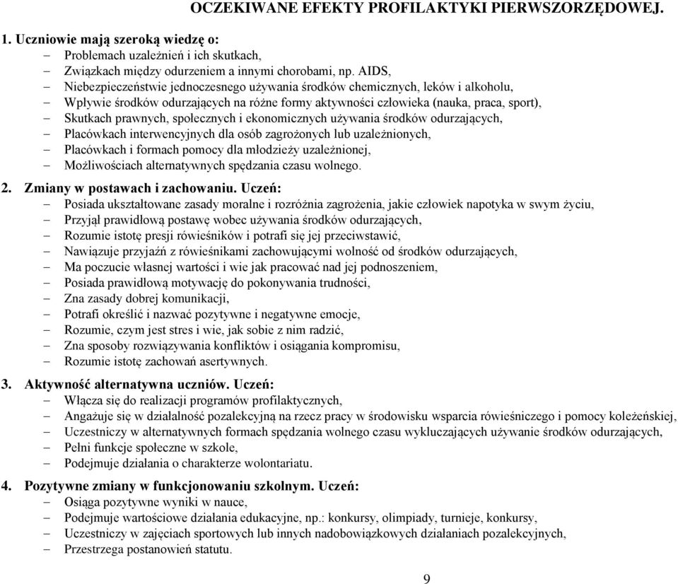 społecznych i ekonomicznych używania środków odurzających, Placówkach interwencyjnych dla osób zagrożonych lub uzależnionych, Placówkach i formach pomocy dla młodzieży uzależnionej, Możliwościach