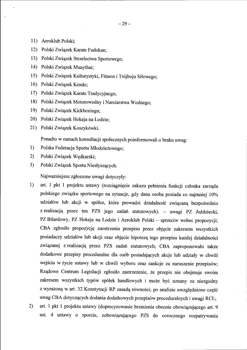 Zwiqzek Koszyk6wki. Ponadto w ramach konsultacji spolecznych poinformowali o braku uwag: 1) Polska Federacja Sportu Mlodziezowego; 2) Polski Zwiqzek W~tdkarski; 3) Polski Zwiqzek Sportu Nieslyszqcych.