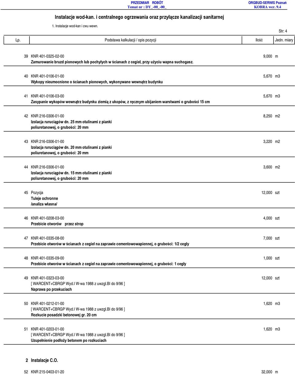 ubijaniem warstwami o grubości 15 cm 42 KNR 216-0306-01-00 8,250 m2 Izolacja ruruciągów dn.