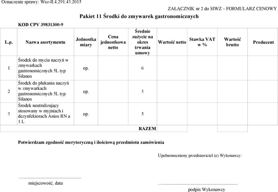 zmywarkach gastronomicznych 5L typ op.