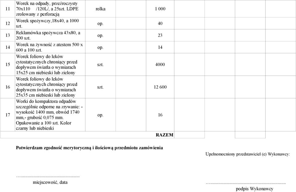 4000 15x25 cm niebieski lub zielony Worek foliowy do leków 16 cytostatycznych chroniący przed dopływem światła o wymiarach szt.