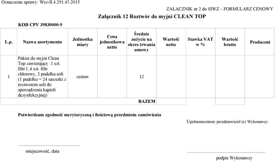 brutto Producent Pakiet do myjni Clean Top zawierający :1 szt. filtr I,4 szt.