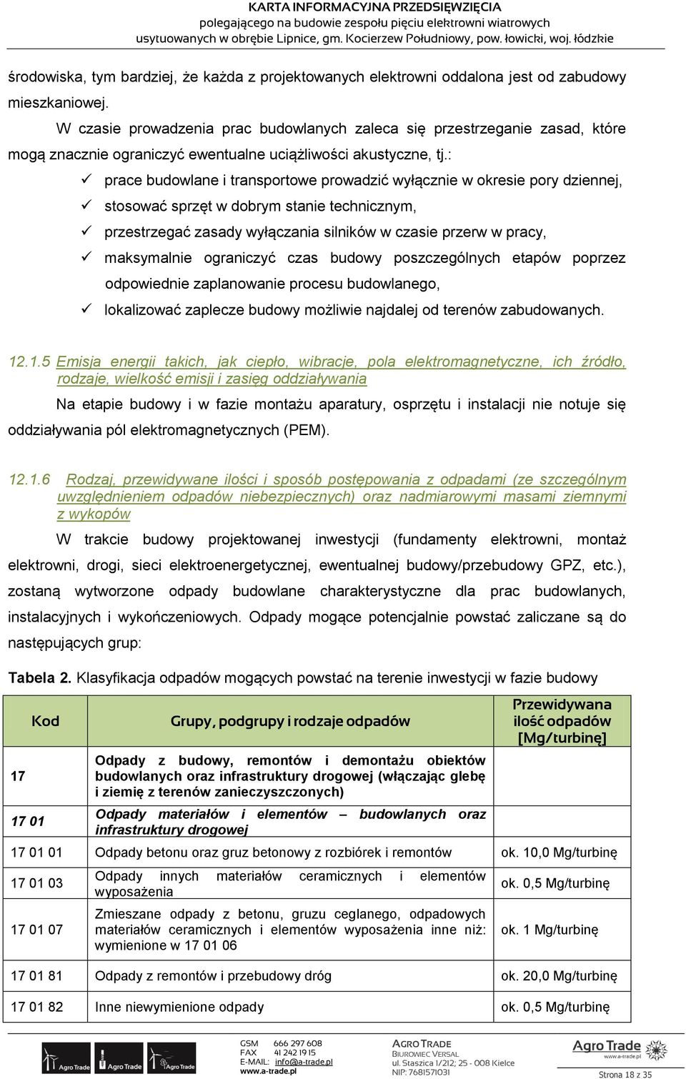 : prace budowlane i transportowe prowadzić wyłącznie w okresie pory dziennej, stosować sprzęt w dobrym stanie technicznym, przestrzegać zasady wyłączania silników w czasie przerw w pracy, maksymalnie