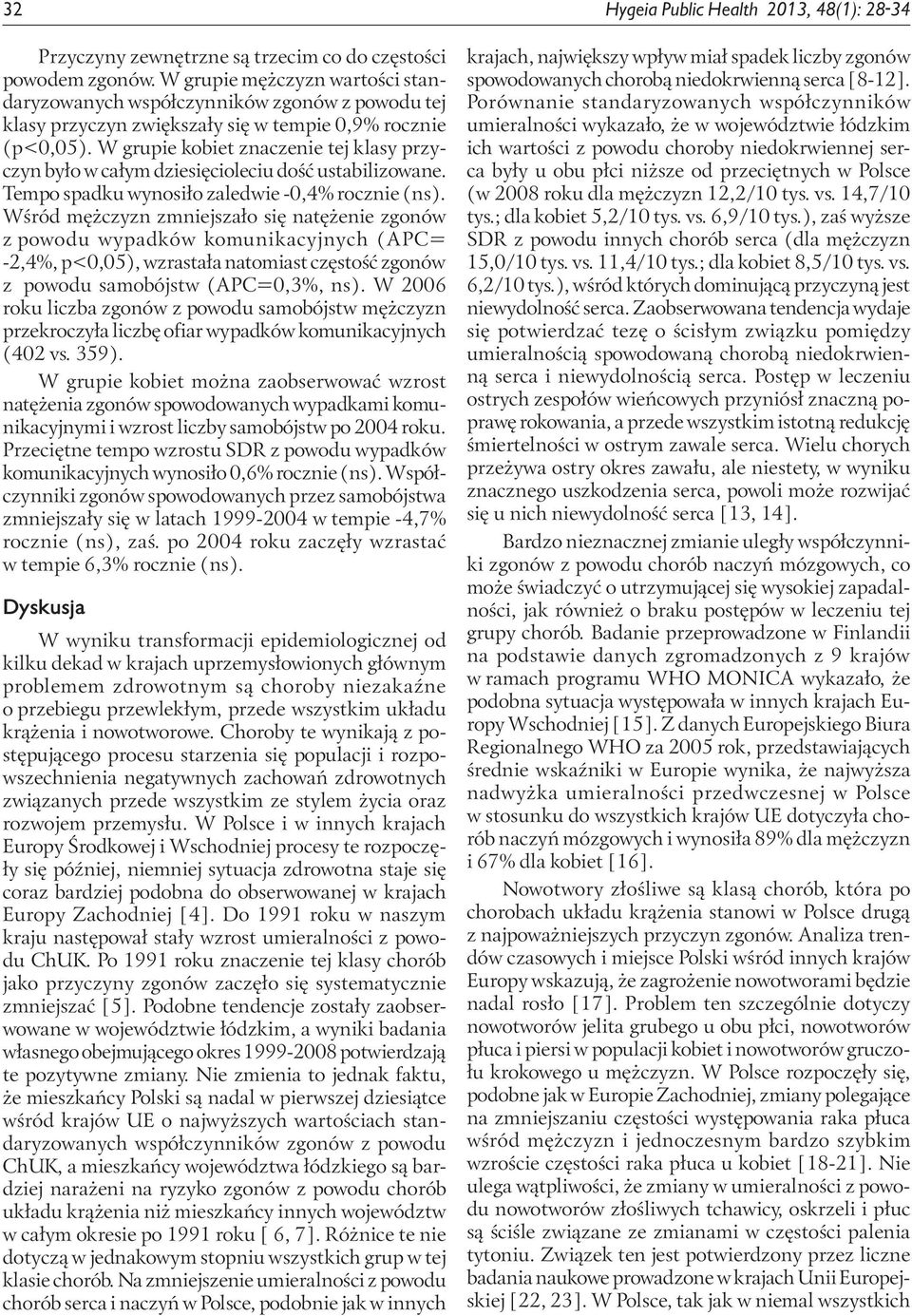 W grupie kobiet znaczenie tej klasy przyczyn było w całym dziesięcioleciu dość ustabilizowane. Tempo spadku wynosiło zaledwie -0,4% rocznie (ns).