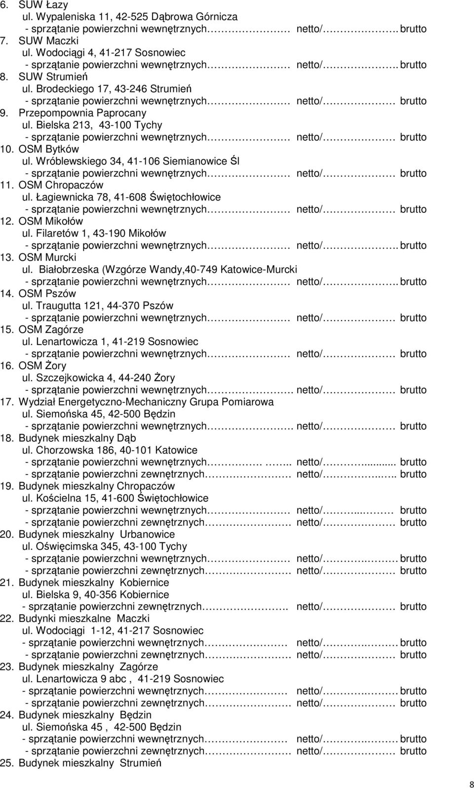 OSM Bytków ul. Wróblewskiego 34, 41-106 Siemianowice Śl 11. OSM Chropaczów ul. Łagiewnicka 78, 41-608 Świętochłowice 12. OSM Mikołów ul.