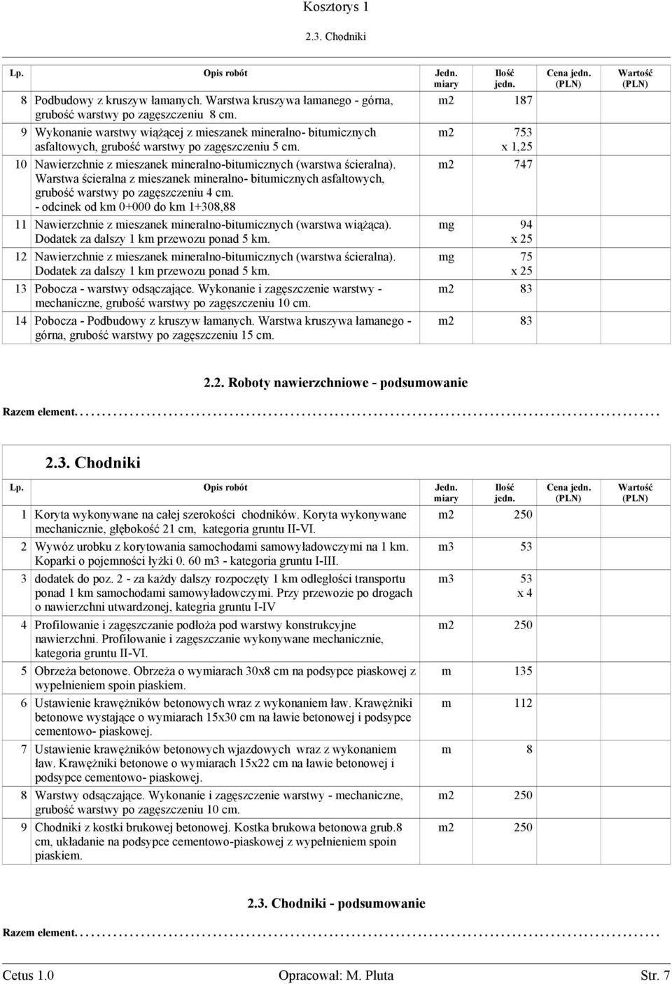 Warstwa ścieralna z mieszanek mineralno- bitumicznych asfaltowych, grubość warstwy po zagęszczeniu 4 cm.