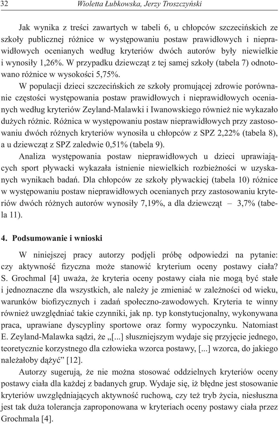 W populacji dzieci szczeci skich ze szko y promuj cej zdrowie porównanie cz sto ci wyst powania postaw prawid owych i nieprawid owych ocenianych Zeyland-Malawki i Iwanowskiego równie nie wykaza o du