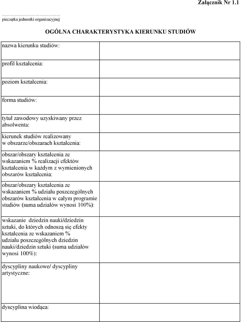 absolwenta: kierunek studiów realizowany w obszarze/obszarach kształcenia: obszar/obszary kształcenia ze wskazaniem % realizacji efektów kształcenia w każdym z wymienionych obszarów kształcenia: