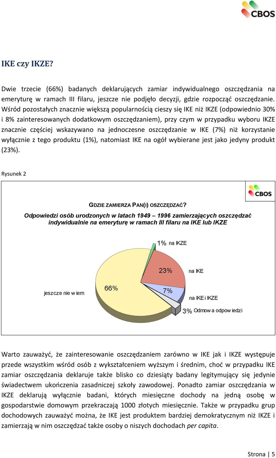 wskazywano na jednoczesne oszczędzanie w IKE (7%) niż korzystanie wyłącznie z tego produktu (1%), natomiast IKE na ogół wybierane jest jako jedyny produkt (23%).