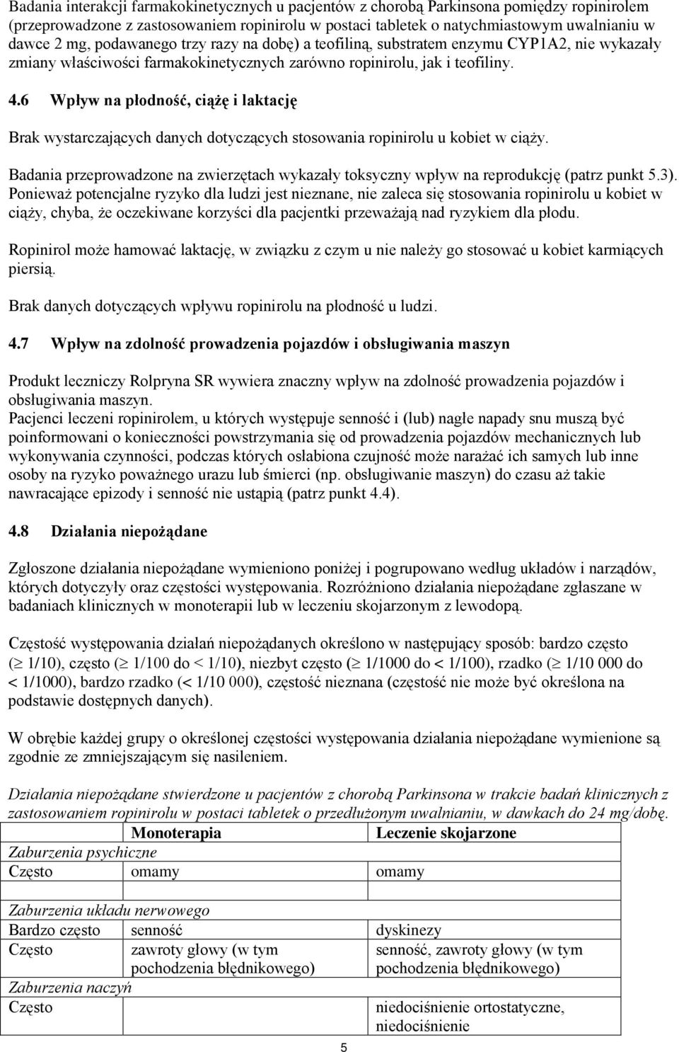 6 Wpływ na płodność, ciążę i laktację Brak wystarczających danych dotyczących stosowania ropinirolu u kobiet w ciąży.