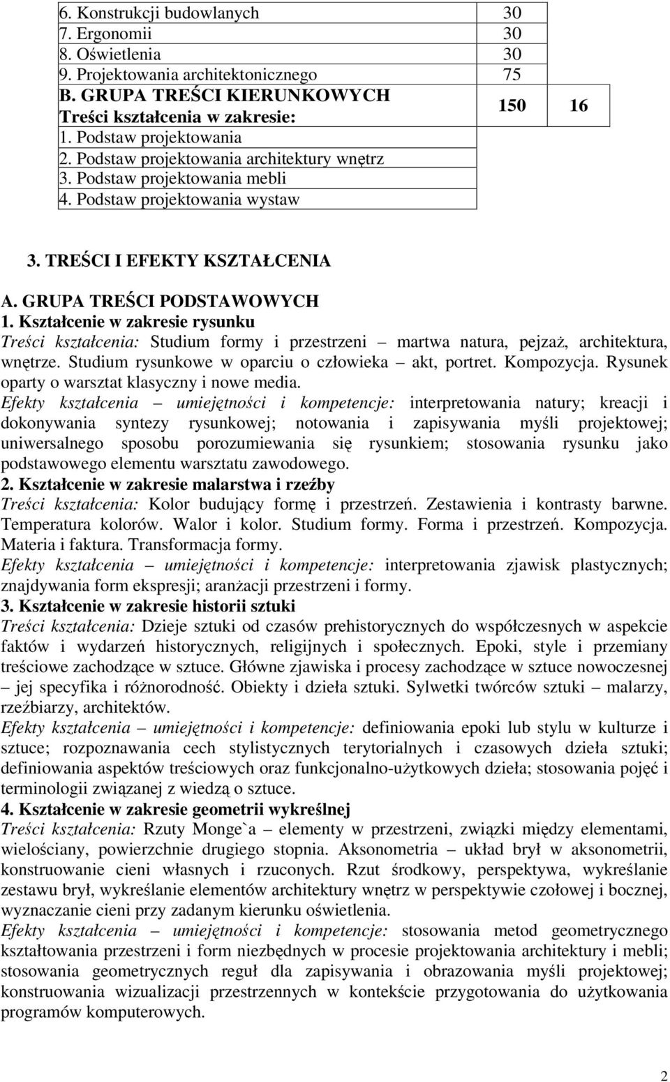 Kształcenie w zakresie rysunku Treci kształcenia: Studium formy i przestrzeni martwa natura, pejza, architektura, wntrze. Studium rysunkowe w oparciu o człowieka akt, portret. Kompozycja.