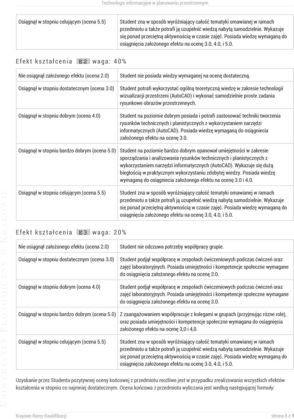 0) Osiągnął w stopniu dostatecznym (ocena 3.0) Osiągnął w stopniu dobrym (ocena 4.0) Osiągnął w stopniu bardzo dobrym (ocena 5.0) Osiągnął w stopniu celującym (ocena 5.