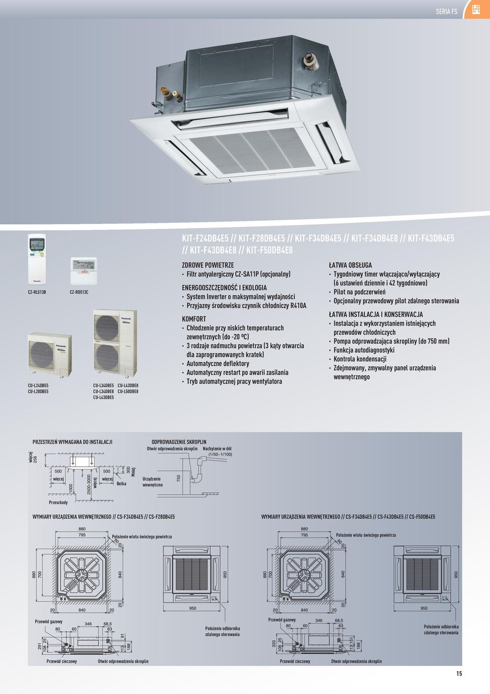 KOMFORT Chłodzenie przy niskich temperaturach zewnętrznych (do -20 ºC) 3 rodzaje nadmuchu powietrza (3 kąty otwarcia dla zaprogramowanych kratek) Automatyczne deflektory Automatyczny restart po