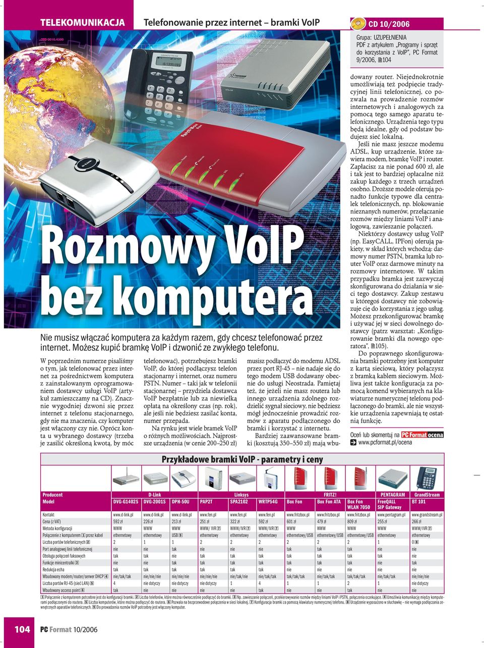 zanstalowanym oprogramowam dostawcy usług VoIP (artykuł zameszczamy na CD) Znacz wygodj dzwon sę przez nternet z telefonu stacjonarnego gdy ma znaczena czy komputer jest włączony czy Oprócz konta u