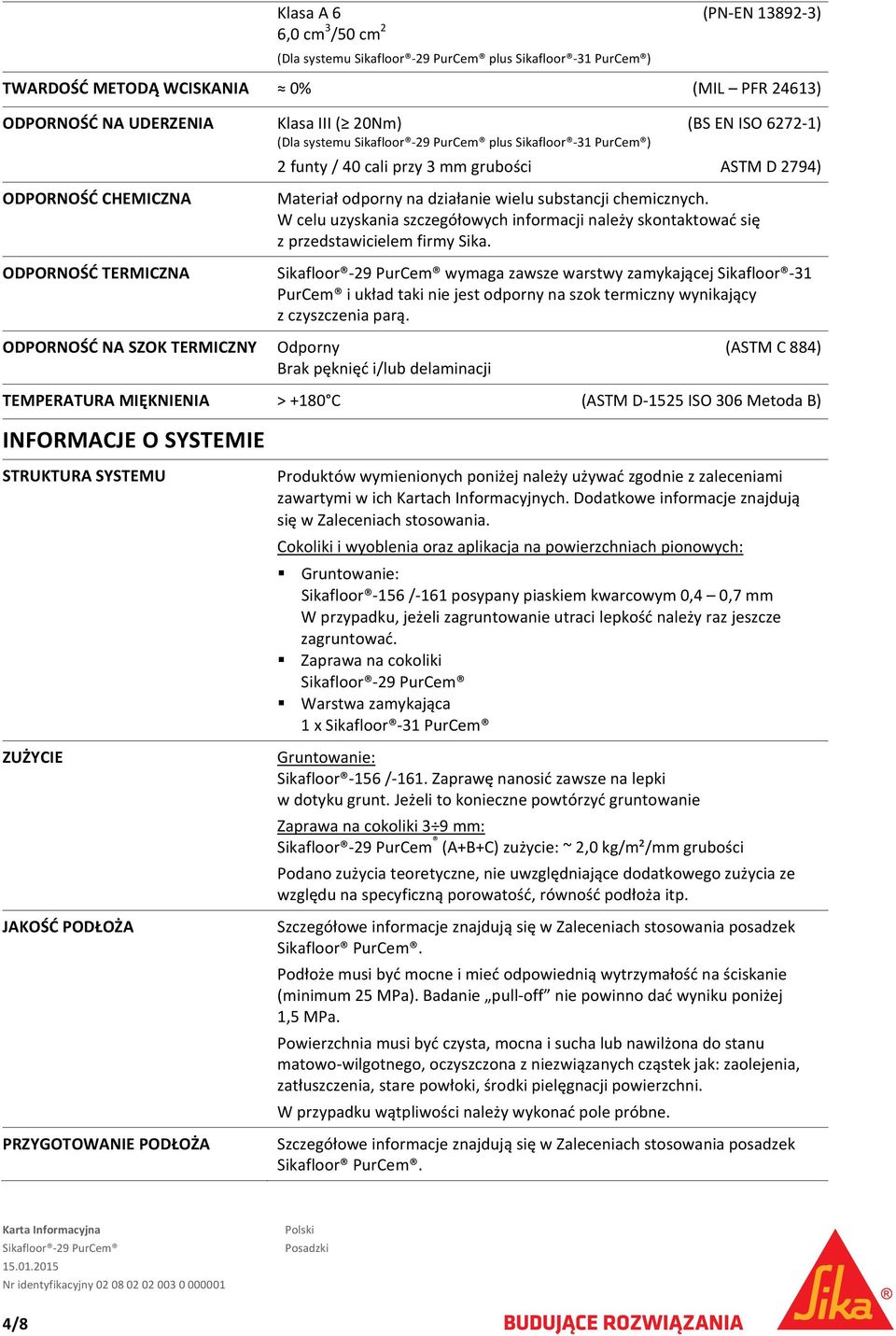 W celu uzyskania szczegółowych informacji należy skontaktować się z przedstawicielem firmy Sika.