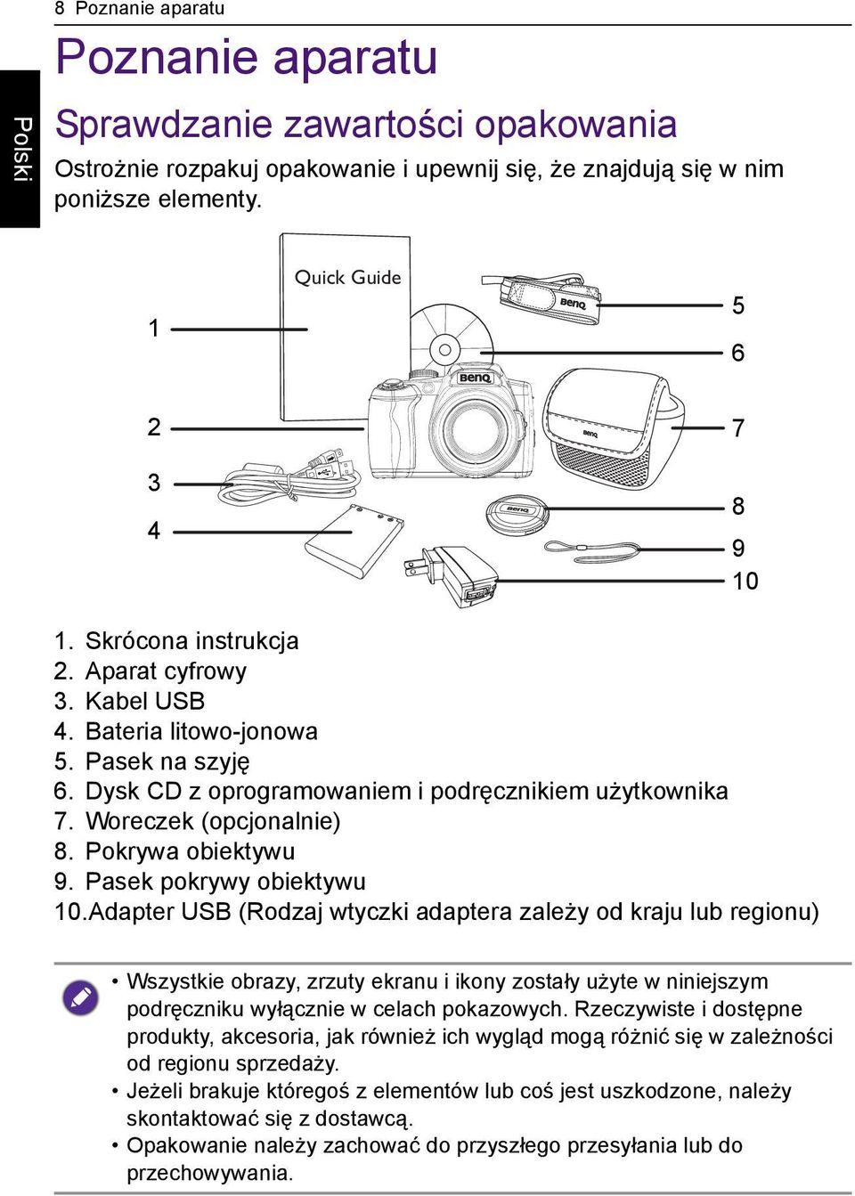 Pasek pokrywy obiektywu 10.