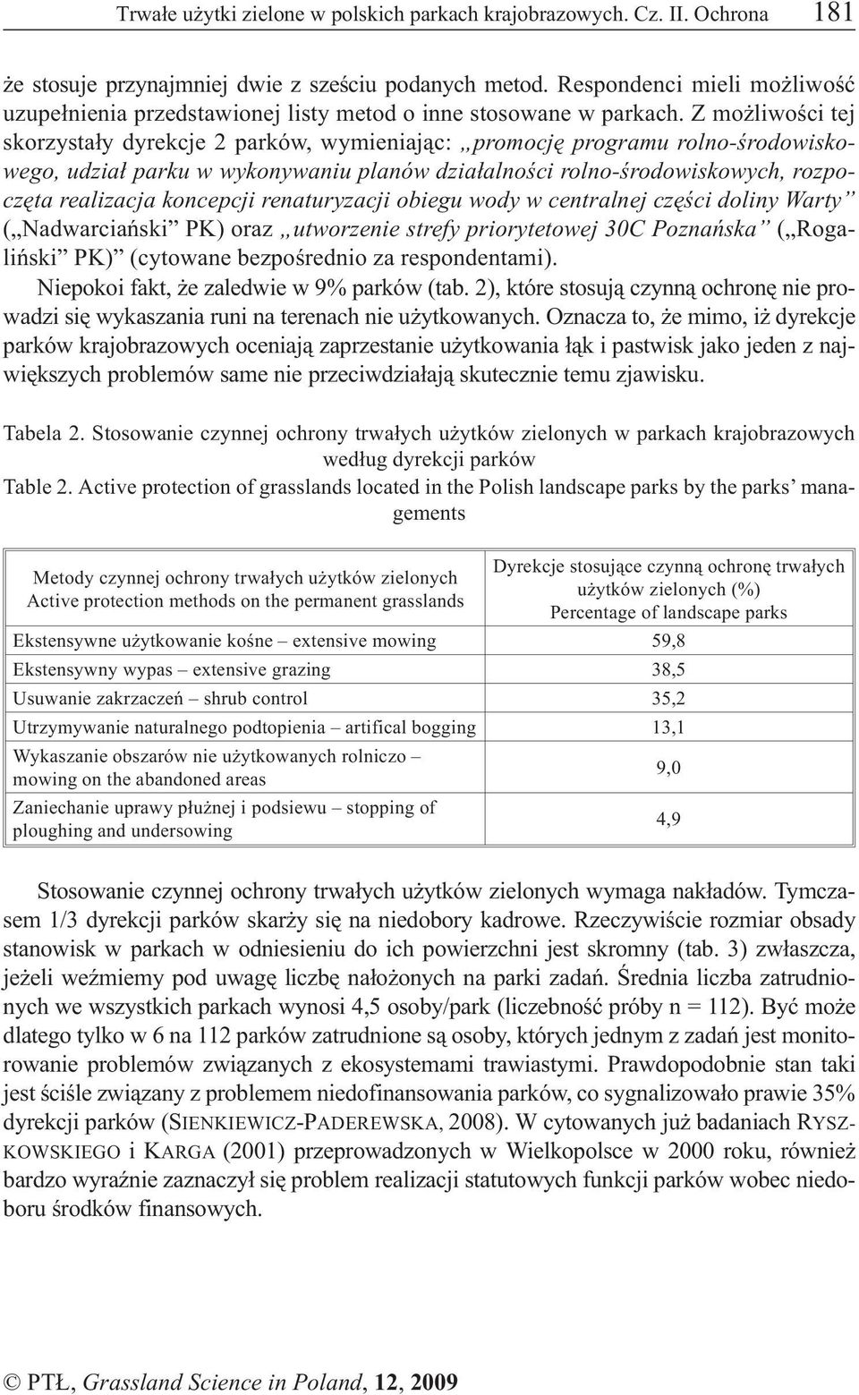 Z mo liwoœci tej skorzysta³y dyrekcje 2 parków, wymieniaj¹c: promocjê programu rolno-œrodowiskowego, udzia³ parku w wykonywaniu planów dzia³alnoœci rolno-œrodowiskowych, rozpoczêta realizacja