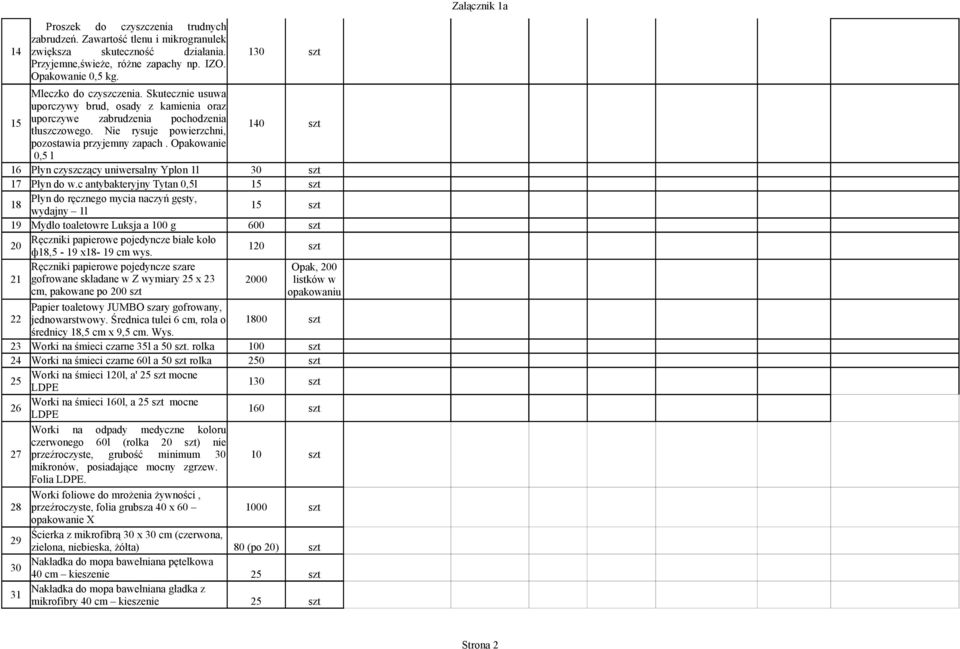 Opakowanie 0,5 l 16 Płyn czyszczący uniwersalny Yplon 1l 30 szt 17 Płyn do w.