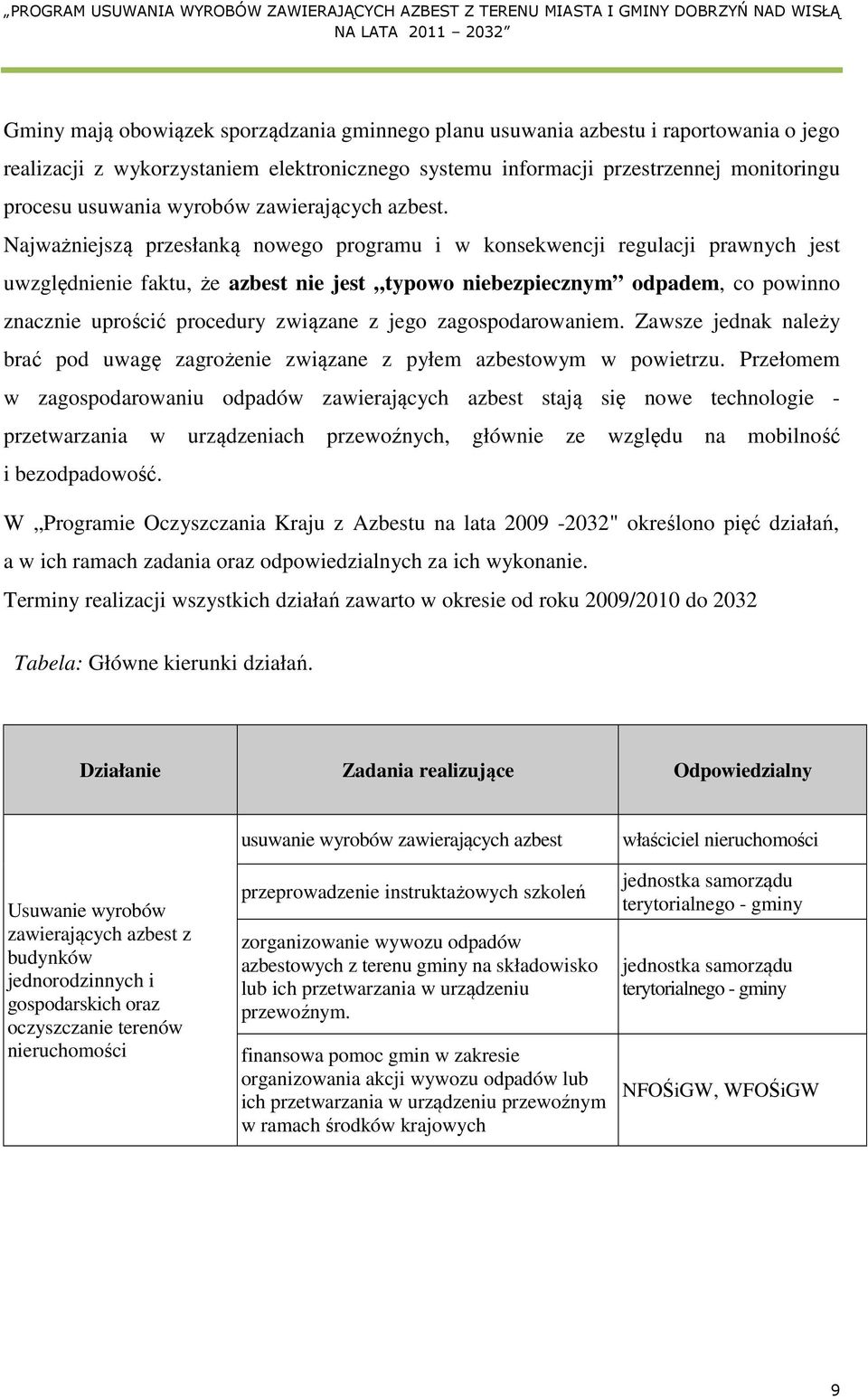 Najważniejszą przesłanką nowego programu i w konsekwencji regulacji prawnych jest uwzględnienie faktu, że azbest nie jest typowo niebezpiecznym odpadem, co powinno znacznie uprościć procedury