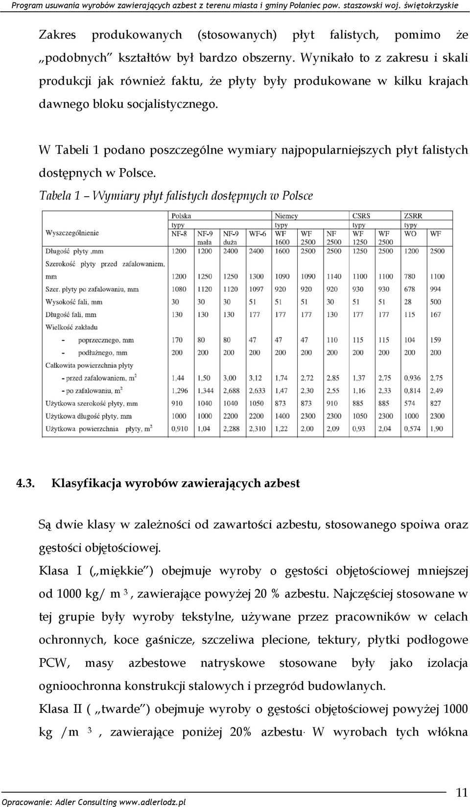 W Tabeli 1 podano poszczególne wymiary najpopularniejszych płyt falistych dostępnych w Polsce. Tabela 1 Wymiary płyt falistych dostępnych w Polsce 4.3.